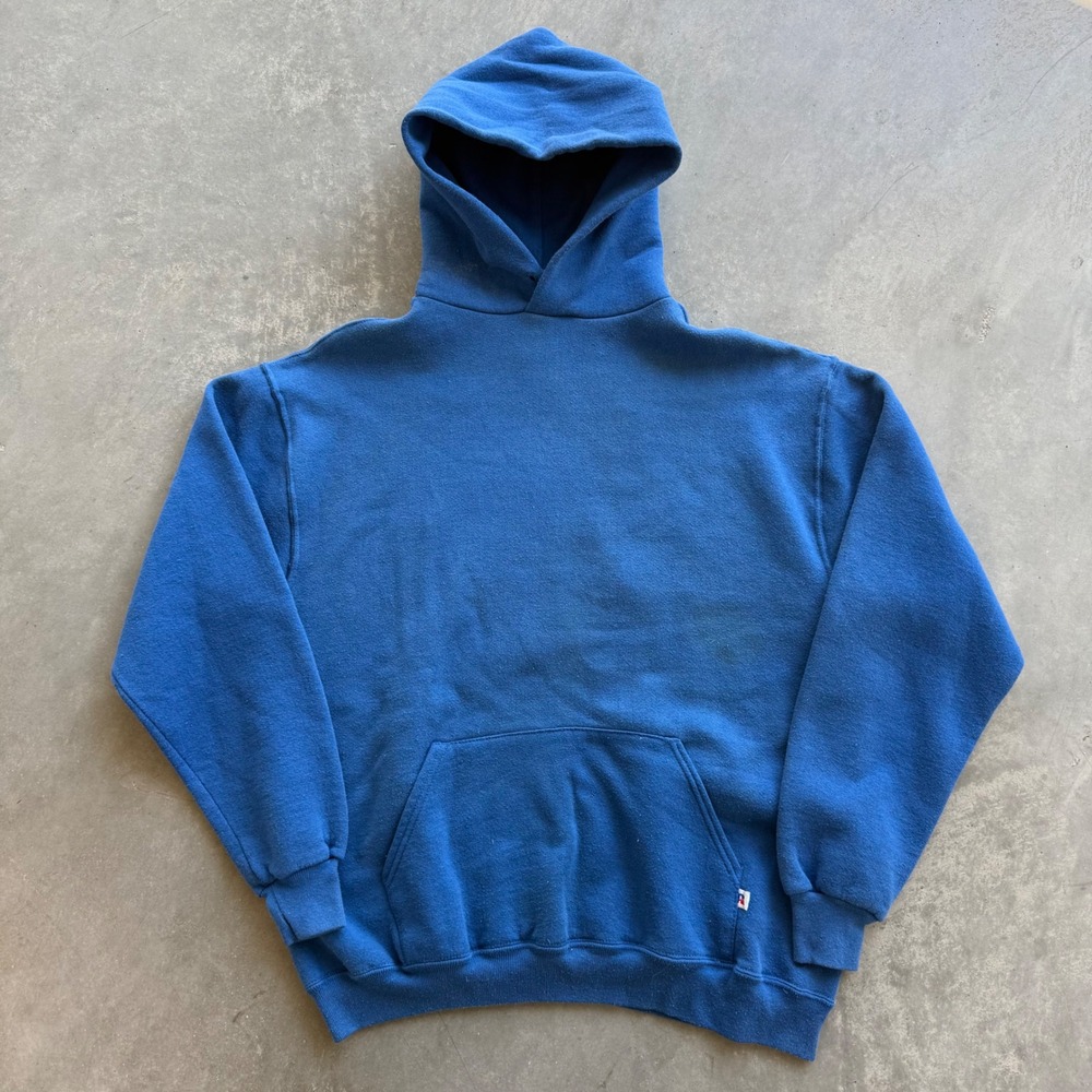 Vintage 80s Russell Athletic Hoodie Blue Made in USA XL Pullover Sweatshirt